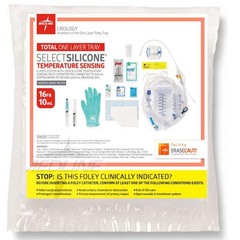 Medline Snapsecure 1-Layer Foley Catheter Tray, 100% Silicone, Vent, Urine Meter, 16 Fr, 10 mL