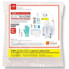 Medline Snapsecure 1-Layer Foley Catheter Tray, 100% Silicone, Vent, Metal-Free Urine Meter, 16 Fr, 10 mL