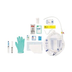 Medline Snapsecure 1-Layer Foley Catheter Tray, 100% Silicone, Vent, Metal-Free Urine Meter, 18 Fr, 10 mL, Coud&copy;
