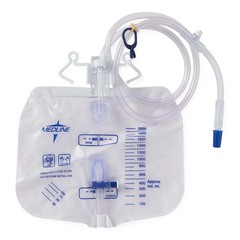 Medline Urinary Drain Bag with Anti-Reflux Tower and Metal-Free Slide-Tap Drainage Port, 2,000 mL