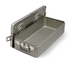 Medline Steriset Sterilization Container, Full-Size, Flat Bottom, Aluminum Lid, Gray Handle, 23.5