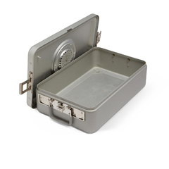 Medline Steriset Sterilization Container, 3/4 Size, Flat Bottom, Aluminum, Lid, Gray Handle, 18