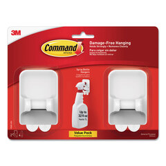 3M Spray Bottle Holder, 2.34w x 1.69d x 3.34h, White, 2 Hangers/4 Strips/Pack