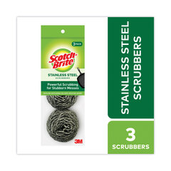 3M Metal Scrubbing Pads, 2.25 x 2.75, Silver, 3/Pack, 8 Packs/Carton