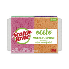 3M O-Cel-O Sponge with 3M Stayfresh™ Technology, 4-7/10 x 3 x 3/5, 4/Pack