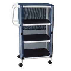 MJM International Linen Cart with Cover 3 Shelves 75 lbs. per Shelf Weight Capacity PVC 3 Inch Twin Casters, 1/EA