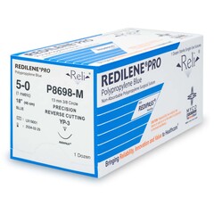 Myco Medical Supplies Nonabsorbable Suture with Needle Reli&reg; Redilene™ Polypropylene MP-3 3/8 Circle Precision Reverse Cutting Needle Size 5-0 Monofilament, 12/BX