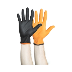 Halyard Reversible Exam Glove Black-Fire Large NonSterile Nitrile Standard Cuff Length Textured Fingertips Black / Orange Not Chemo Approved, 10 EA/CS