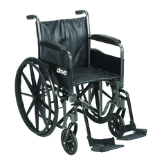 Drive Medical Wheelchair Silver Sport 2 Dual Axle Desk Length Arm Swing-Away Footrest Black Upholstery 20 Inch Seat Width Adult 350 lbs. Weight Capacity, 1/EA