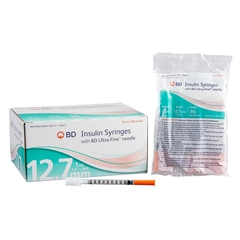 BD Insulin Syringe with Needle Ultra-Fine™ 1 mL 30 Gauge 1/2 Inch Attached Needle Without Safety, 100 EA/BX, 5BX/CS