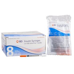 BD Insulin Syringe with Needle Ultra-Fine™ 1/2 mL 31 Gauge 5/16 Inch Attached Needle Without Safety, 100/BX