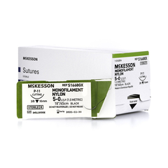 McKesson Nonabsorbable Suture with Needle McKesson Nylon P-11 3/8 Circle Precision Reverse Cutting Needle Size 5 - 0 Monofilament