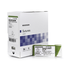 McKesson Nonabsorbable Suture with Needle McKesson Nylon C-1 3/8 Circle Reverse Cutting Needle Size 5 - 0 Monofilament