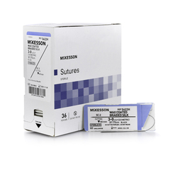 McKesson Nonabsorbable Suture with Needle McKesson Silk SC-2 Straight Conventional Cutting Needle Size 3 - 0 Braided
