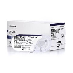 McKesson Suture with Needle Nonabsorbable Uncoated Blue Suture Monofilament Polypropylene Suture Size 4 - 0 18 Inch Suture 1-Needle 19 mm Length 3/8 Circle Reverse Cutting Needle, 1/BX