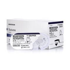 McKesson Nonabsorbable Suture with Needle McKesson Polypropylene P-13 3/8 Circle Precision Reverse Cutting Needle Size 4 - 0 Monofilament