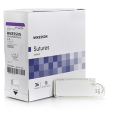 McKesson Suture with Needle Absorbable Undyed Braided Polyglycolic Acid Suture Size 2 - 0 30 Inch Suture 1-Needle 26 mm Length 1/2 Circle Taper Point Needle, 36/BX
