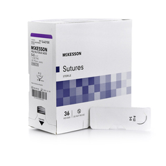 McKesson Absorbable Suture with Needle McKesson Polyglycolic Acid P-12 3/8 Circle Precision Reverse Cutting Needle Size 5 - 0 Braided