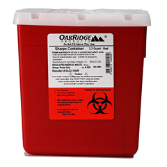 OakRidge Products Sharps Container OakRidge Translucent Red Base 6-1/3 L X 4-2/3 W X 6-1/3 H Inch Vertical Entry 0.55 Gallon, 60 per Case