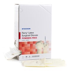 McKesson Surgical Glove Perry Performance Plus Size 7 Sterile Pair Latex Extended Cuff Length Smooth Cream Not Chemo Approved, 1/PR