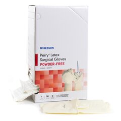 McKesson Surgical Glove Perry&reg; Performance Plus Sterile Cream Powder Free Latex Hand Specific Smooth Not Chemo Approved Size 7.5, 50PR/BX