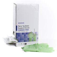McKesson Surgical Glove Perry&reg; Sterile Green Powder Free Polyisoprene Hand Specific Smooth Chemo Tested Size 7, 50PR/BX, 4BX/CS