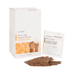 McKesson Surgical Glove Perry&reg; Sterile Brown Powder Free Latex Hand Specific Smooth Not Chemo Approved Size 5.5, 50PR/BX, 4BX/CS