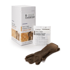 McKesson Surgical Glove Perry&reg; Sterile Brown Powder Free Latex Hand Specific Smooth Not Chemo Approved Size 6.5, 50PR/BX, 4BX/CS
