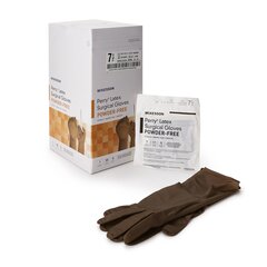 McKesson Surgical Glove Perry&reg; Sterile Brown Powder Free Latex Hand Specific Smooth Not Chemo Approved Size 7.5, 50PR/BX, 4BX/CS