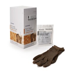McKesson Surgical Glove Perry&reg; Sterile Brown Powder Free Latex Hand Specific Smooth Not Chemo Approved Size 8, 50PR/BX, 4BX/CS