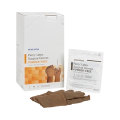 McKesson Surgical Glove Perry&reg; Sterile Brown Powder Free Latex Hand Specific Smooth Not Chemo Approved Size 8.5, 50PR/BX