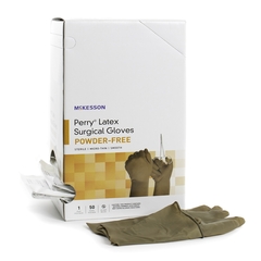 McKesson Surgical Glove Perry&reg; Sterile Brown Powder Free Latex Hand Specific Smooth Not Chemo Approved Size 9, 50PR/BX, 4BX/CS