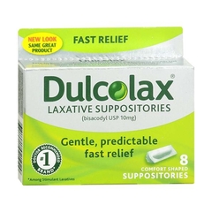 McKesson Laxative Dulcolax Suppository 8 per Box 10 mg Strength Bisacodyl USP, 1/BX