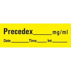 PDC Healthcare Drug Label UAL Anesthesia Label Tape Precedex _mg/mL Date_Time_Int Yellow 1/2 X 1-1/2 Inch