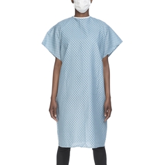 Lew Jan Textile Patient Exam Gown One Size Fits Most Adult Blue / White Print