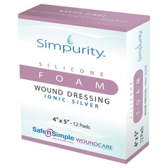 Safe n Simple Silver Foam Dressing Simpurity™ 4 X 5 Inch Rectangle Sterile, 1/EA