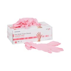 McKesson Exam Glove Pink Nitrile&reg; NonSterile Pink Powder Free Nitrile Ambidextrous Textured Fingertips Not Chemo Approved Small, 250/BX