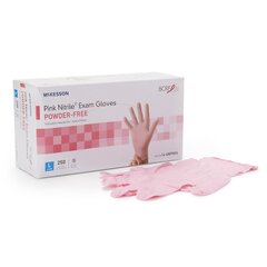 McKesson Exam Glove Pink Nitrile&reg; NonSterile Pink Powder Free Nitrile Ambidextrous Textured Fingertips Not Chemo Approved Large, 250/BX