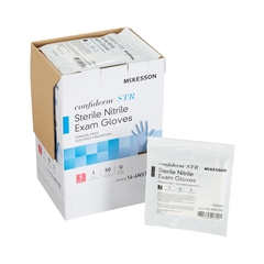 McKesson Exam Glove Confiderm STR Small Sterile Pair Nitrile Standard Cuff Length Textured Fingertips Blue Not Chemo Approved, 200 EA/CS