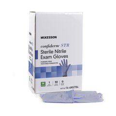 McKesson Exam Glove Confiderm STR Medium Sterile Pair Nitrile Standard Cuff Length Textured Fingertips Blue Not Chemo Approved, 200 EA/CS
