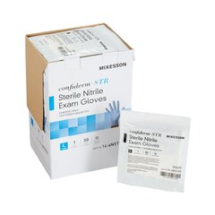 McKesson Exam Glove Confiderm STR Large Sterile Pair Nitrile Standard Cuff Length Textured Fingertips Blue Not Chemo Approved, 200 EA/CS