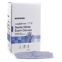 McKesson Exam Glove Confiderm STR x-Large Sterile Pair Nitrile Standard Cuff Length Textured Fingertips Blue Not Chemo Approved, 50 EA/BX