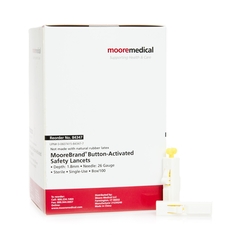 MON1067855CS - McKesson - Lancet MooreBrand® Safety Lancet Needle 1.8 mm Depth 26 Gauge Push Button Activation, 1000/CS