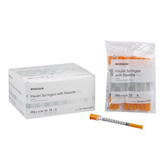 MON938701BX - McKesson - Insulin Syringe with Needle 1 mL 27 Gauge 1/2 Inch Attached Needle Without Safety, 100/BX