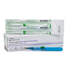 McKesson Safety Scalpel Prevent B No. 11 Stainless Steel / Plastic Classic Grip Handle Sterile Disposable, 10/BX