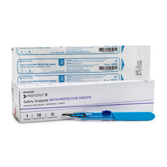 McKesson Safety Scalpel Prevent&reg; B No. 15 Stainless Steel / Plastic Classic Grip Handle Sterile Disposable, 10/BX