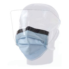 Aspen Surgical Products Surgical Mask with Eye Shield FluidGard 160 Anti-fog Foam Pleated Tie Closure One Size Fits Most Blue Diamond NonSterile ASTM Level 3 Adult, 100/CS