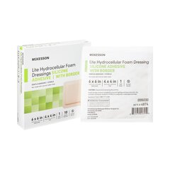 McKesson Thin Silicone Foam Dressing Lite 6 X 6 Inch Square Silicone Gel Adhesive with Border Sterile