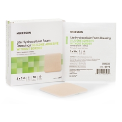 McKesson Thin Silicone Foam Dressing Lite 3 X 3 Inch Square Silicone Gel Adhesive without Border Sterile