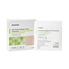 McKesson Thin Silicone Foam Dressing Lite 4 X 4 Inch Square Silicone Gel Adhesive without Border Sterile